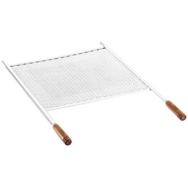 Imagem de Grelha Para Churrasco Moeda Inox Expandida 60cm X 40cm Cabo Madeira - Stolf