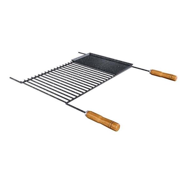 Imagem de Grelha Para Churrasco Tipo Uruguaia Barra Redonda Com Chapa Auxiliar 70x58cm Qualinox