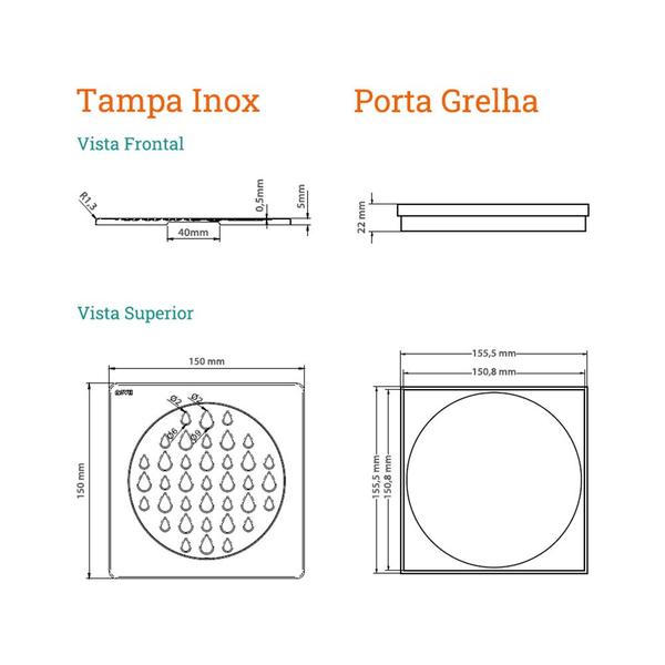 Imagem de Grelha para Ralo Linear Novii Quadrada 5204 15x15 Aço Inox