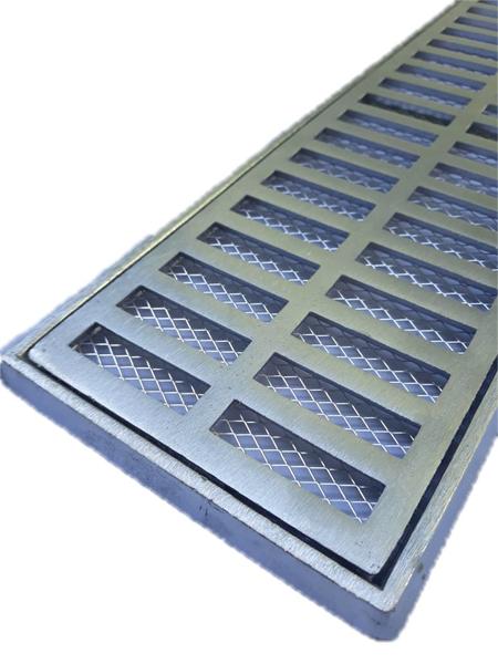 Grelha Pluvial 15x40 com Suporte e Tela Anti Insetos - Aluminio Fundido Escovado - Ficone Reis Imagem de Grelha Pluvial 15x40 com Suporte e Tela Anti Insetos - Aluminio Fundido Escovado - Ficone Reis