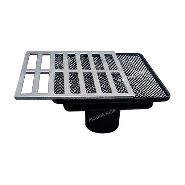 Grelha Pluvial 20X20 Aluminio com Coletora Saída Baixa 75mm e Tela Anti Insetos - Ficone Reis Imagem de Grelha Pluvial 20X20 Aluminio com Coletora Saída Baixa 75mm e Tela Anti Insetos - Ficone Reis