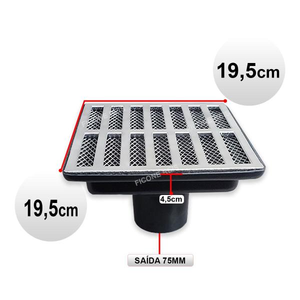 Grelha Pluvial 20X20 Aluminio com Coletora Saída Baixa 75mm e Tela Anti Insetos - Ficone Reis Imagem de Grelha Pluvial 20X20 Aluminio com Coletora Saída Baixa 75mm e Tela Anti Insetos - Ficone Reis