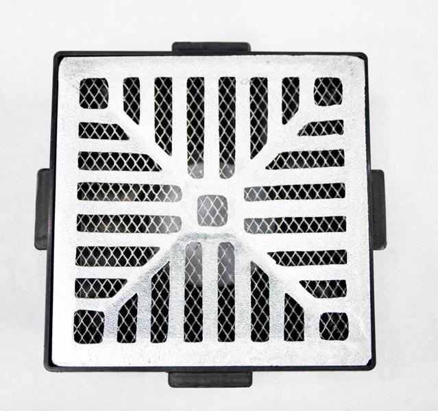 Grelha Pluvial 20X20 Concova Aluminio com Coletora Saída Baixa e Tela Anti Insetos - Escovado - Ficone Reis Imagem de Grelha Pluvial 20X20 Concova Aluminio com Coletora Saída Baixa e Tela Anti Insetos - Escovado - Ficone Reis