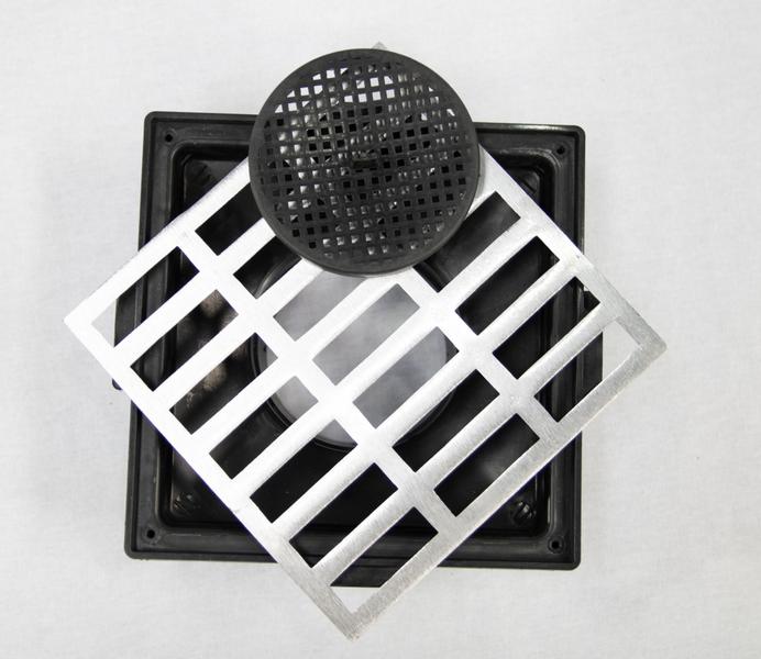 Grelha Pluvial 20X20 Reta Aluminio com Coletora Saída Baixa e Tela Anti Insetos PVC - Escovado - Ficone Reis Imagem de Grelha Pluvial 20X20 Reta Aluminio com Coletora Saída Baixa e Tela Anti Insetos PVC - Escovado - Ficone Reis