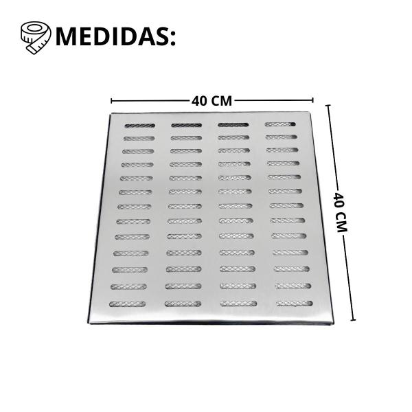 Imagem de Grelha Pluvial 40cm x 40cm Inox 304 com Aro em Inox e Tela