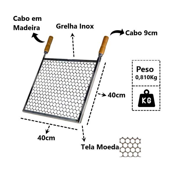 Imagem de Grelha Quadrada Inox Tela Moeda Para Churrasqueira 40x40cm