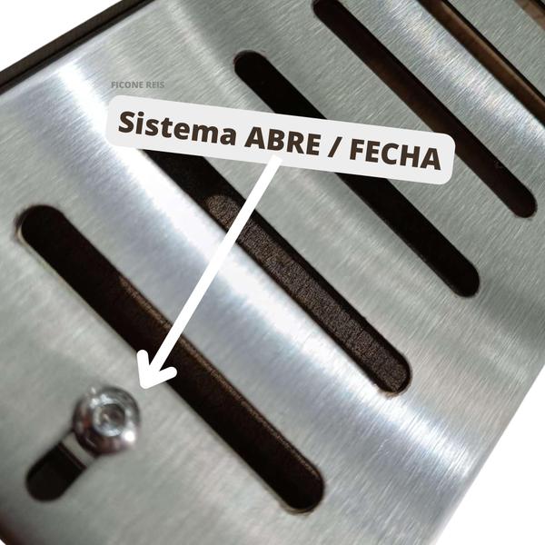 Imagem de Grelha Ralo Linear Abre Fecha 10x50 Inox 304 com Suporte ( 10cm x 50cm)