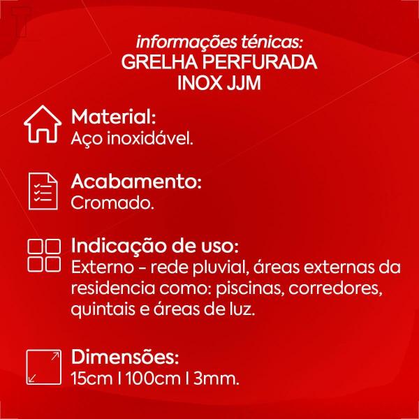 Imagem de Grelha ralo linear inox perfurada jjm 15x100