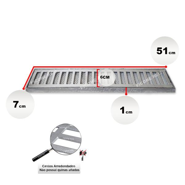 Imagem de Grelha Ralo Pluvial 7cm x 51cm Alumínio com Aro e Tela Borda Piscina