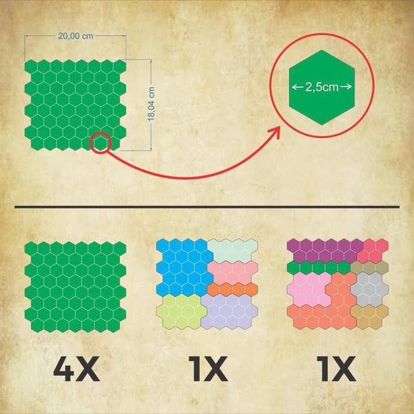 Imagem de Grid de Batalha Hexagonal Modular Riscável - 18 Pçs (FG) - RPG