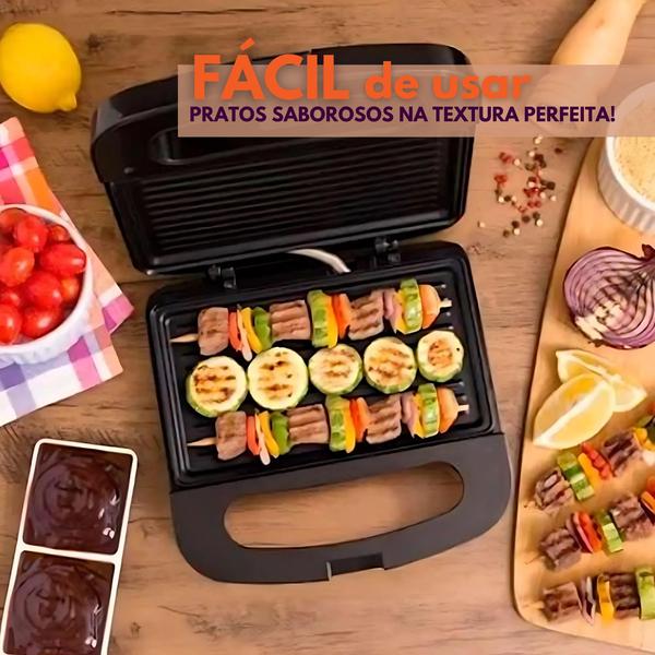 Imagem de grill antiaderente elétrica sanduichera não gruda GS800 127V