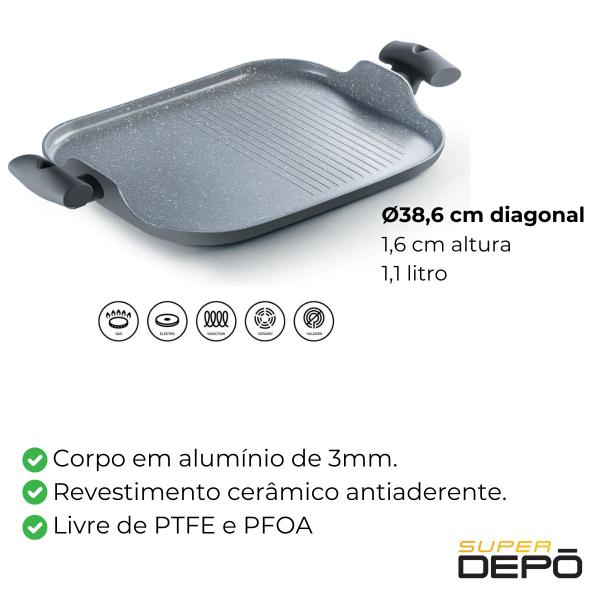 Imagem de Grill Duplo Antiaderente Com Alça Cinza 34Cm Hércules PA300-G34CZ