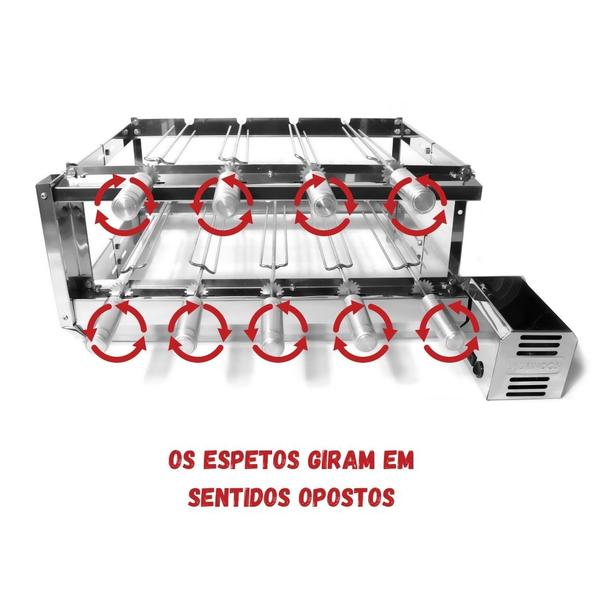 Imagem de Grill Giratório Duplo 9 Espetos Ajustável 55cm Motor Direito