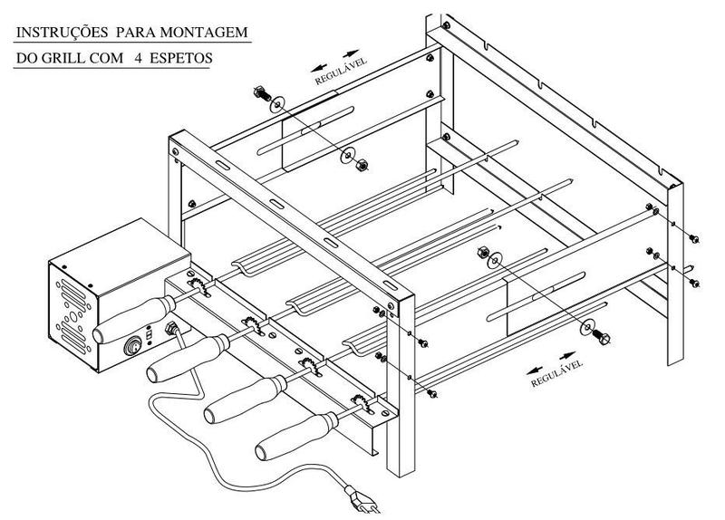 Imagem de Grill giratório e rotatório elétrico 4 espetos