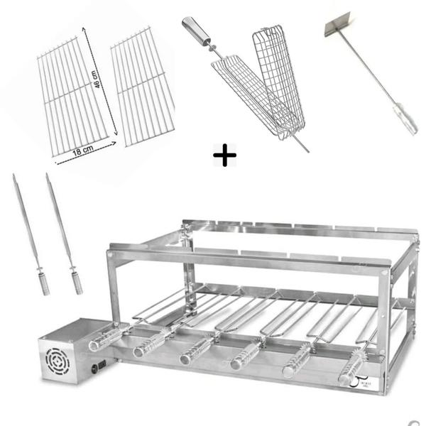 Imagem de Grill INOX 6 espetos para Churrasqueiras com Acessórios