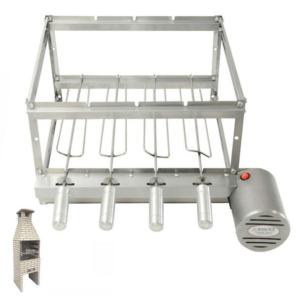 Imagem de Grill Inox Giratório 4 Espetos Especial Churrasqueira Pré Moldada 55cm Espaço Interno - Brasa Grill