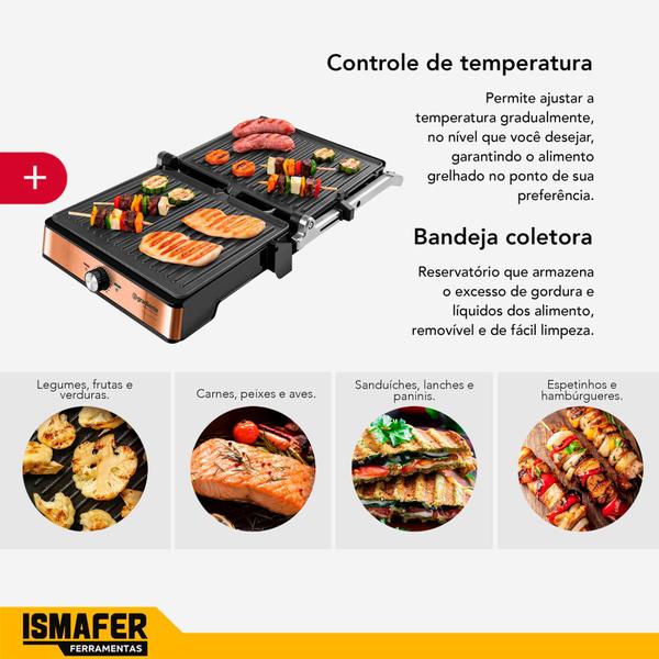 Imagem de Grill Press Prime Inox Gradiente Pggr152 Cobre 127V 1500w