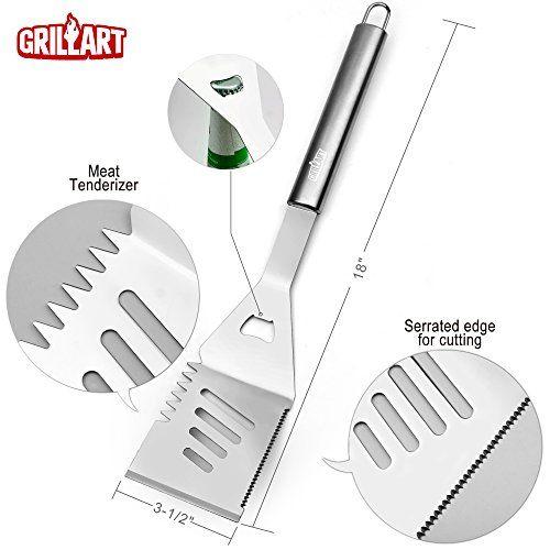 Imagem de GRILLART BBQ Grill Utensil Tools Set Reinforced BBQ Tongs 19-Piece Stainless-Steel Barbecue Grilling Accessories with Aluminum Storage Case -Kit completo de grelhados ao ar livre para o pai, presente de aniversário para o homem