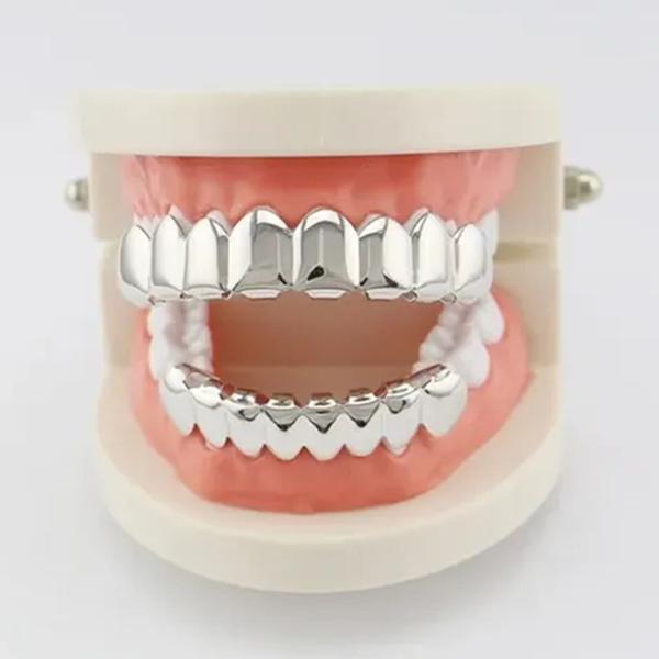 Imagem de Grillz 8 Dentes Banhado A Prata Hiphop Superior + Inferior