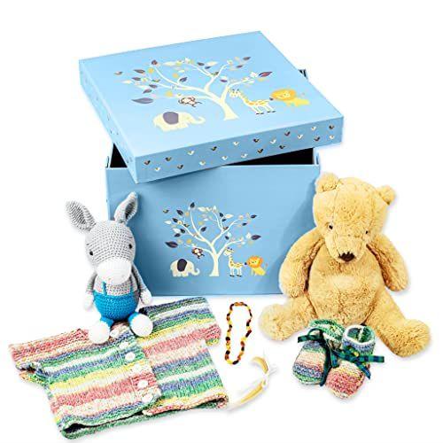 Imagem de GroWings  Baby Keepsake Box, Baby Memory Box  Caixa de presentes de lembrança azul grande para qualquer bebê recém-nascido ou baby girl  Caixa de armazenamento de memória forte, durável e dobrável