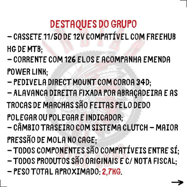 Imagem de Grupo relação absolute prime 12v - cassete 11/50 + pedivela integrado 34d + corrente kmc - 1x12v