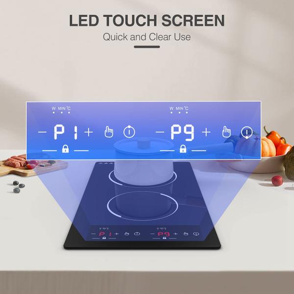 Imagem de GTKZW Cooktop de Indução Duplo 12" com 2 Queimadores e 9 Níveis (Preto)