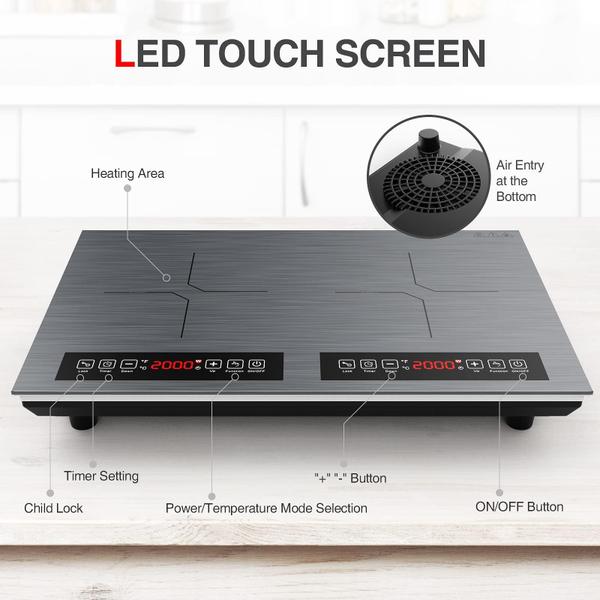 Imagem de GTKZW Cooktop de Indução Duplo 24" 4000W com 2 Queimadores e Tela Touch