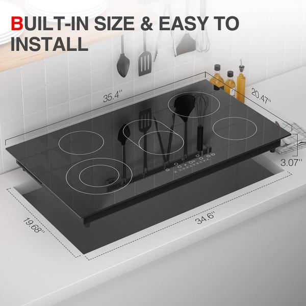 Imagem de GTKZW Cooktop Elétrico 36" 8600W com 5 Queimadores e Tela Touch (Preto)