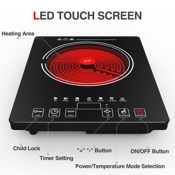 Imagem de GTKZW Cooktop Elétrico Portátil 1800W com 8 Níveis de Potência e Tela Touch