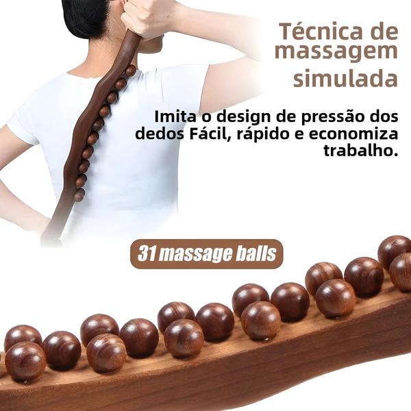 Imagem de Gua Sha Stick De Madeira Fileira Dupla 31 Contas Terapia De Drenagem Linfática Massageador Madeira