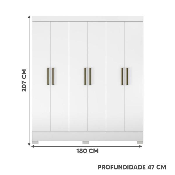 Imagem de Guarda Roupa 1.80m Solteiro 6 Portas e 2 Gavetas Branco Chicago Shop Jm