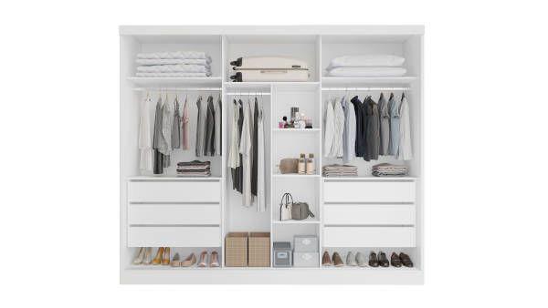 Imagem de Guarda-roupa 1 portas espelhada MDF 6 gavetas - Bergamo-Branco - Bianchi Móveis