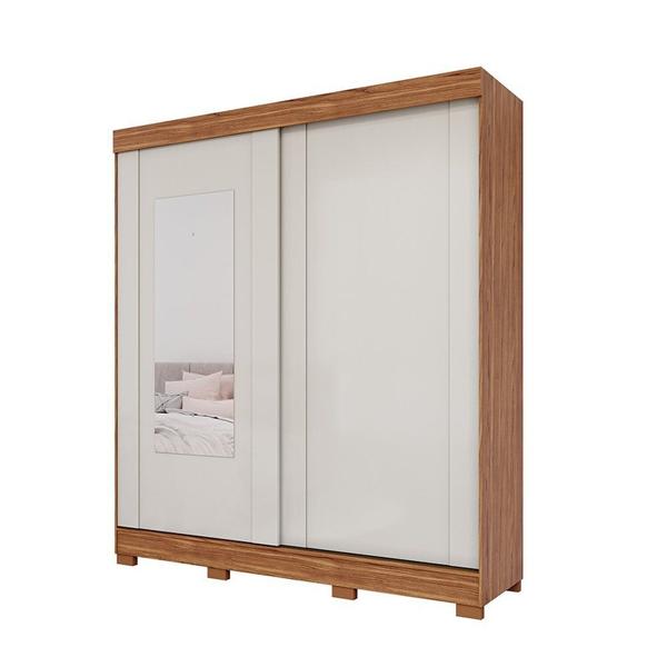 Imagem de Guarda-roupa 100% Mdf 2 Portas de Correr Espelho 3 Gavetas Internas e 8 Pés Bonito Espresso Móveis Cinamomo/Off White