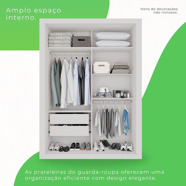 Imagem de Guarda Roupa 2 Portas 2 Gavetas MDP com Espelho Branco