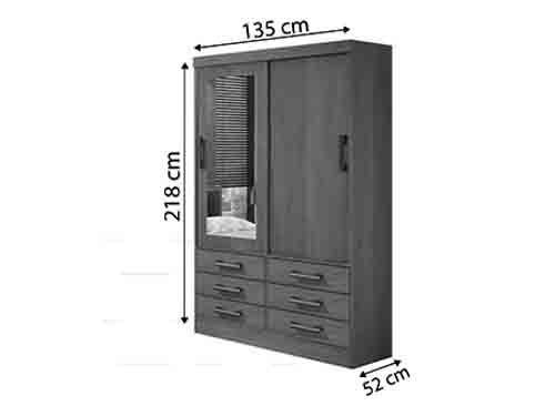 Imagem de Guarda-Roupa 2 Portas 6 Gavetas C/Espelho Cinam/Graft Meridia 1.35 M