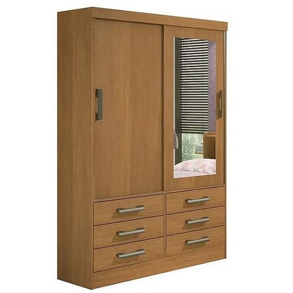 Imagem de Guarda Roupa 2 Portas 6 Gavetas com Espelho Meridian D Doro Cor Cinamomo