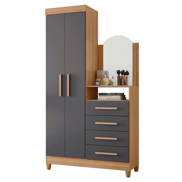 Guarda Roupa 2 Portas com Cômoda Capri Nature/ Titanium - Albatroz Imagem de Guarda Roupa 2 Portas com Cômoda Capri Nature/ Titanium - Albatroz