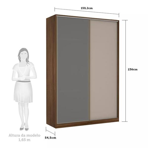 Imagem de Guarda Roupa 2 Portas de Correr Alumínio Inox com Vidro Reflecta Prata 159 cm Prime Luciane Móveis