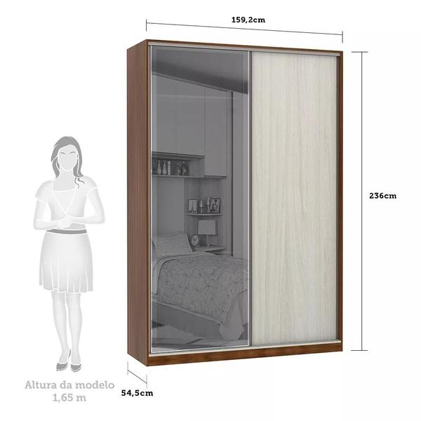 Imagem de Guarda Roupa 2 Portas de Correr Alumínio Inox com Vidro Reflecta Prata 159 cm Prime Luciane Móveis