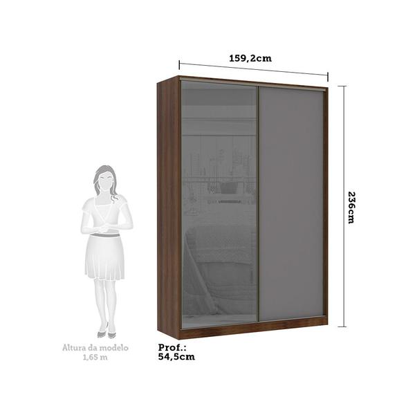 Imagem de Guarda Roupa 2 Portas de Correr Alumínio Inox com Vidro Reflecta Prata 159 cm Prime Luciane Móveis