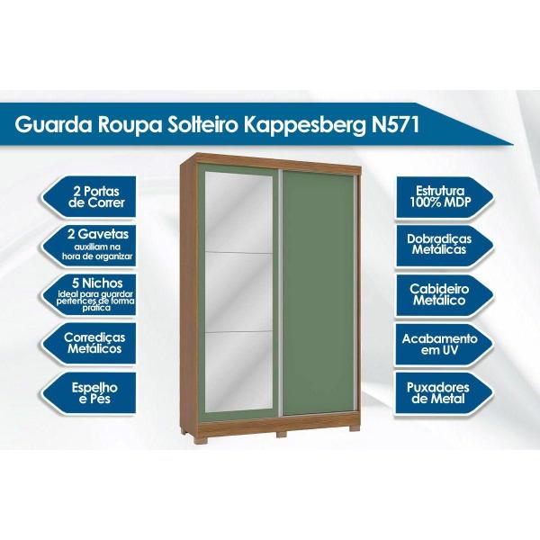 Imagem de Guarda Roupa 2 Portas de Correr e 2 Gavetas c/Espelho e Pés N571 Nogueira - Kappesberg