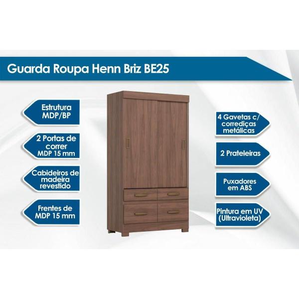 Imagem de Guarda Roupa 2 Portas  de Correr e 4 Gavetas Briz BE25 Branco/Rosa - Henn