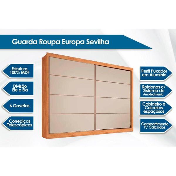 Imagem de Guarda Roupa 2 Portas  de Correr e 6 Gavetas Sevilha Peroba/Off White/Peroba - Europa