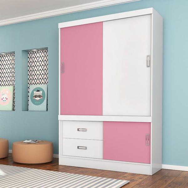 Imagem de Guarda Roupa 2 Portas Deslizantes Estilo II Branco Rosa Flex 22520 Demóbile