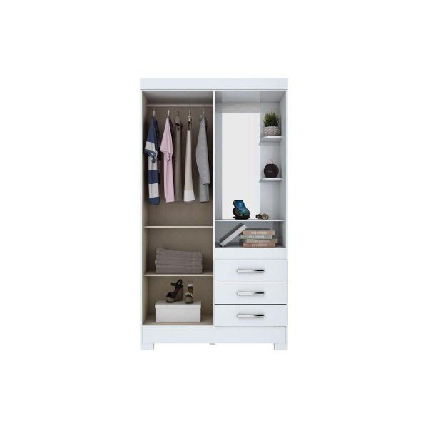 Imagem de Guarda Roupa 2 Portas  e 3 Gavetas c/ Espelho Briz B64 Branco/Rosa - Henn