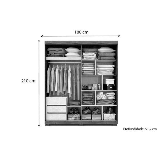 Imagem de Guarda Roupa 2 Portas e 3 Gavetas c/ Espelho Heloisa Nature/Off White - ACP