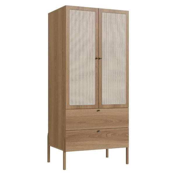 Imagem de Guarda Roupa 2 portas Oslo Artesano 80 cm (larg) MDP Hanover Palha Sintética Bege Pé Madeira Maciça