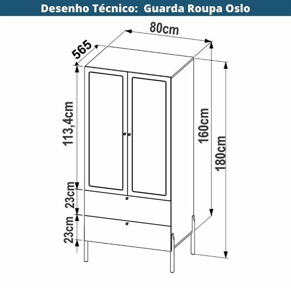 Imagem de Guarda Roupa 2 portas Oslo Artesano 80 cm (larg) MDP Hanover Palha Sintética Bege Pé Madeira Maciça