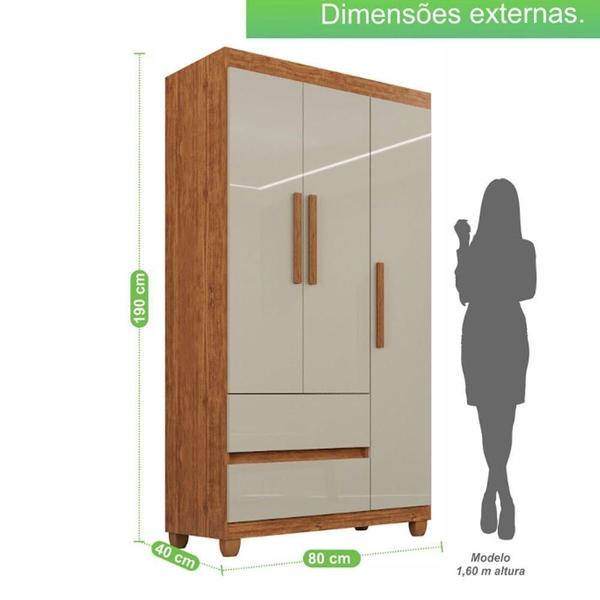 Imagem de Guarda Roupa 3 Portas 2 Gavetas Dubai Plus Imop Móveis Cinamomo Com Off White