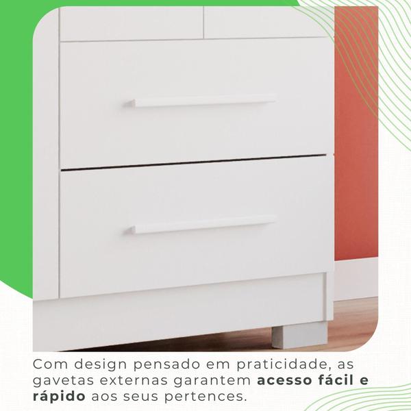 Imagem de Guarda Roupa 3 Portas 2 Gavetas MDP com Pés Branco